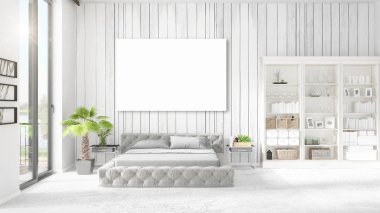 Şık modern loft iç boş çerçeve ve boşaltmak yatay düzenleme ile. 3D render.