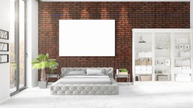 Şık modern loft iç boş çerçeve ve boşaltmak yatay düzenleme ile. 3D render.