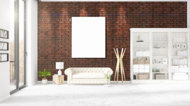 Şık modern loft iç boş çerçeve ve boşaltmak yatay düzenleme ile. 3D render.