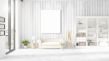 Şık modern loft iç boş çerçeve ve boşaltmak yatay düzenleme ile. 3D render.