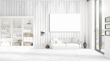 Şık modern loft iç boş çerçeve ve boşaltmak yatay düzenleme ile. 3D render.