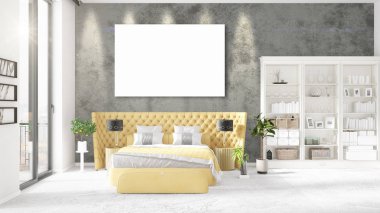 Şık modern loft iç boş çerçeve ve boşaltmak yatay düzenleme ile. 3D render.