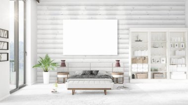 Şık modern loft iç boş çerçeve ve boşaltmak yatay düzenleme ile. 3D render.