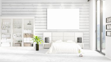 Şık modern loft iç boş çerçeve ve boşaltmak yatay düzenleme ile. 3D render.