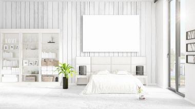 Şık modern loft iç boş çerçeve ve boşaltmak yatay düzenleme ile. 3D render.