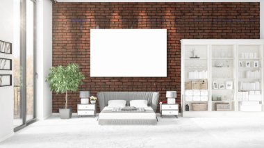 Şık modern loft iç boş çerçeve ve boşaltmak yatay düzenleme ile. 3D render.