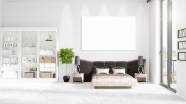 Şık modern loft iç boş çerçeve ve boşaltmak yatay düzenleme ile. 3D render.