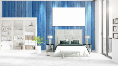 Şık modern loft iç boş çerçeve ve boşaltmak yatay düzenleme ile. 3D render.