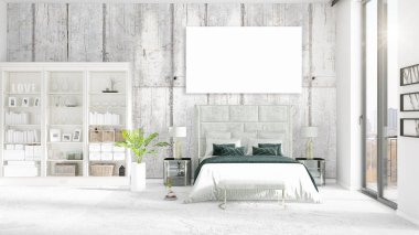 Şık modern loft iç boş çerçeve ve boşaltmak yatay düzenleme ile. 3D render.