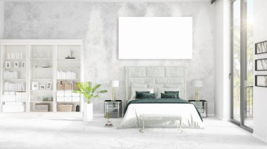 Şık modern loft iç boş çerçeve ve boşaltmak yatay düzenleme ile. 3D render.