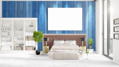 Şık modern loft iç boş çerçeve ve boşaltmak yatay düzenleme ile. 3D render.