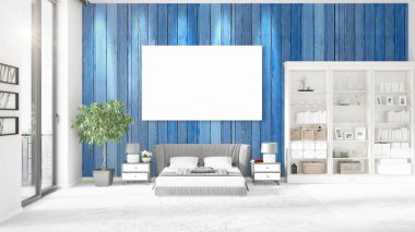 Şık modern loft iç boş çerçeve ve boşaltmak yatay düzenleme ile. 3D render.