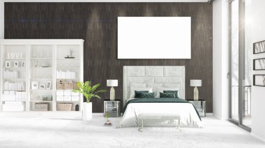 Şık modern loft iç boş çerçeve ve boşaltmak yatay düzenleme ile. 3D render.