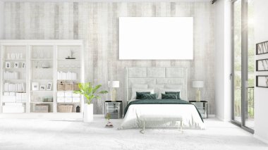 Şık modern loft iç boş çerçeve ve boşaltmak yatay düzenleme ile. 3D render.