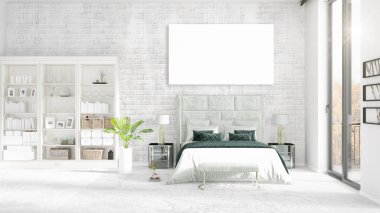 Şık modern loft iç boş çerçeve ve boşaltmak yatay düzenleme ile. 3D render.