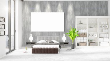 Şık modern loft iç boş çerçeve ve boşaltmak yatay düzenleme ile. 3D render.