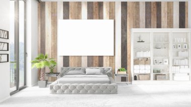 Şık modern loft iç boş çerçeve ve boşaltmak yatay düzenleme ile. 3D render.