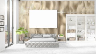 Şık modern loft iç boş çerçeve ve boşaltmak yatay düzenleme ile. 3D render.