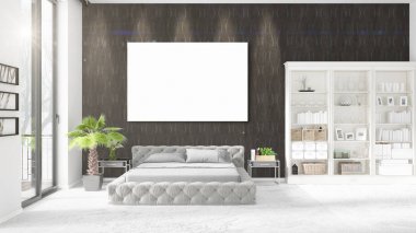 Şık modern loft iç boş çerçeve ve boşaltmak yatay düzenleme ile. 3D render.