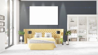 Şık modern loft iç boş çerçeve ve boşaltmak yatay düzenleme ile. 3D render.