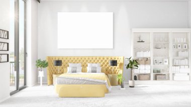 Şık modern loft iç boş çerçeve ve boşaltmak yatay düzenleme ile. 3D render.