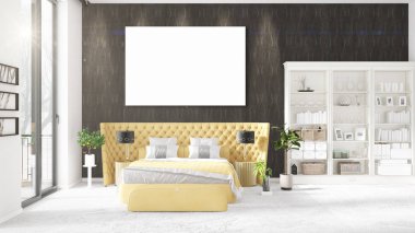 Şık modern loft iç boş çerçeve ve boşaltmak yatay düzenleme ile. 3D render.