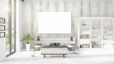 Şık modern loft iç boş çerçeve ve boşaltmak yatay düzenleme ile. 3D render.