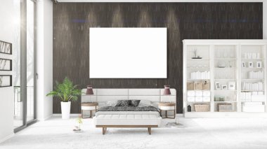 Şık modern loft iç boş çerçeve ve boşaltmak yatay düzenleme ile. 3D render.