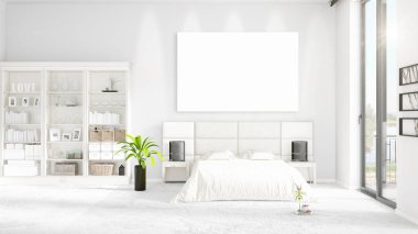 Şık modern loft iç boş çerçeve ve boşaltmak yatay düzenleme ile. 3D render.