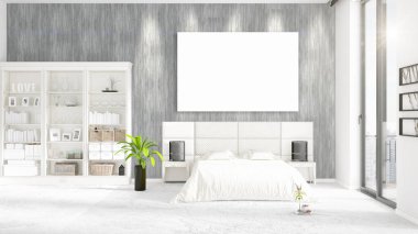 Şık modern loft iç boş çerçeve ve boşaltmak yatay düzenleme ile. 3D render.