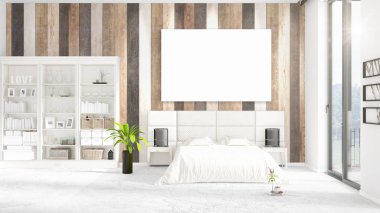 Şık modern loft iç boş çerçeve ve boşaltmak yatay düzenleme ile. 3D render.