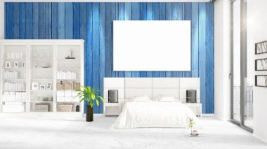 Şık modern loft iç boş çerçeve ve boşaltmak yatay düzenleme ile. 3D render.