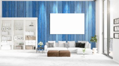 Şık modern loft iç boş çerçeve ve boşaltmak yatay düzenleme ile. 3D render.