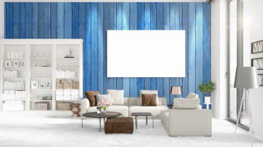 Şık modern loft iç boş çerçeve ve boşaltmak yatay düzenleme ile. 3D render.