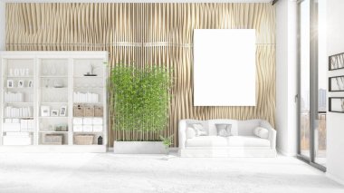 Şık modern loft iç boş çerçeve ve boşaltmak yatay düzenleme ile. 3D render.