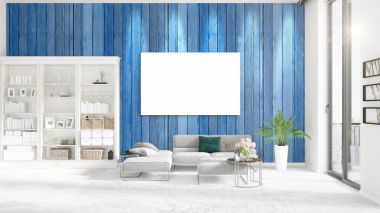 Şık modern loft iç boş çerçeve ve boşaltmak yatay düzenleme ile. 3D render.