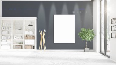 Moda çatı içi boş çerçeve, boşaltmak, kimse ve panoramik yatay düzenleme. 3D render