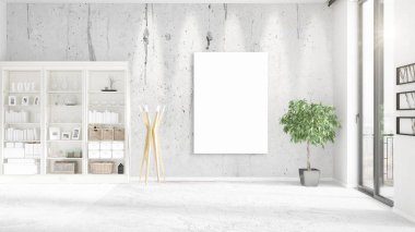 Moda çatı içi boş çerçeve, boşaltmak, kimse ve panoramik yatay düzenleme. 3D render