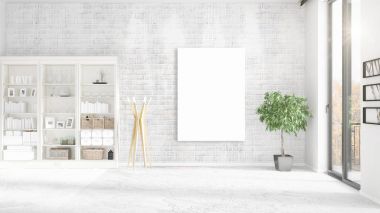 Moda çatı içi boş çerçeve, boşaltmak, kimse ve panoramik yatay düzenleme. 3D render