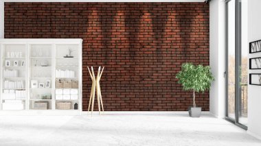 Modern iç raf ve boşaltmak yatay düzenleme ile modaya uygun. 3D render.