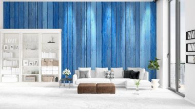 Modern çatı iç beyaz kanepe ve boşaltmak yatay düzenleme ile modaya uygun. 3D render.