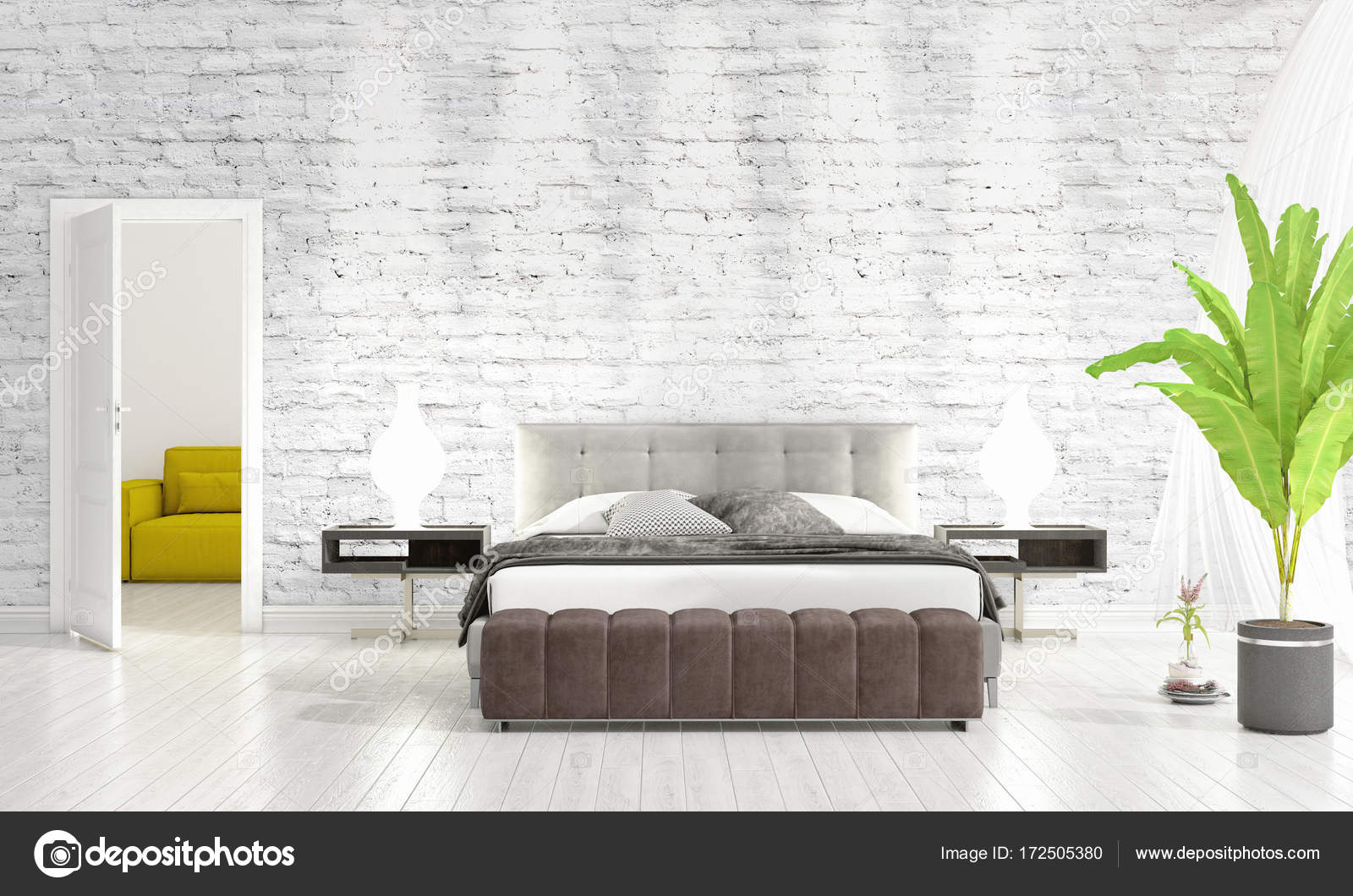 Arredamento moderno della camera da letto in voga con la pianta e ... Arredamento moderno della camera da letto in voga con la pianta e ...