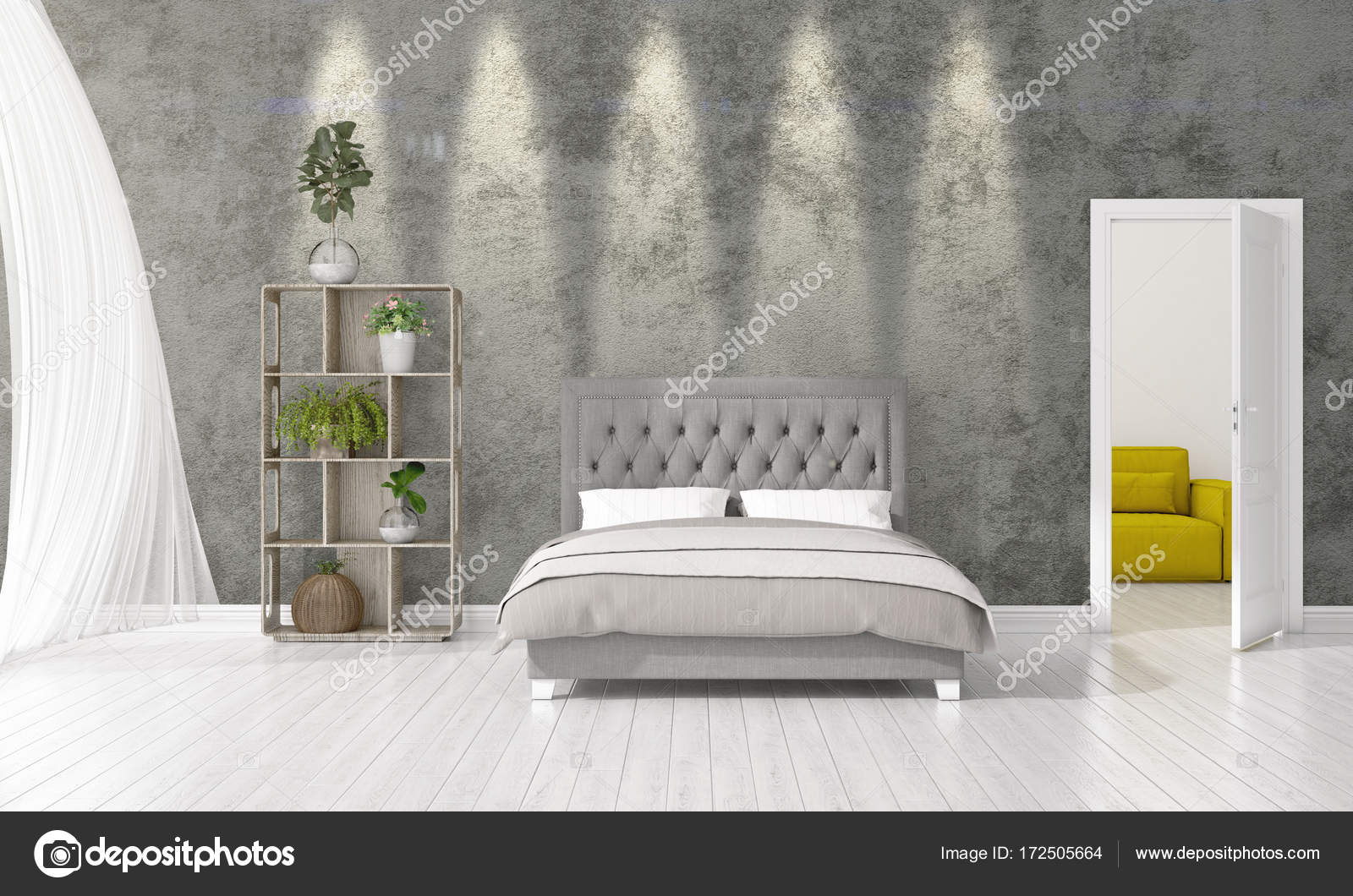 Arredamento moderno della camera da letto in voga con la pianta e ... Arredamento moderno della camera da letto in voga con la pianta e ...