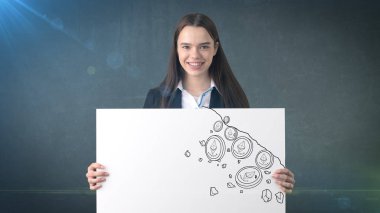 Güzellik genç iş kadını Ethereum Kripto para birimi para skeçler ayakta. İş kavramı Ethereum simgesinin.