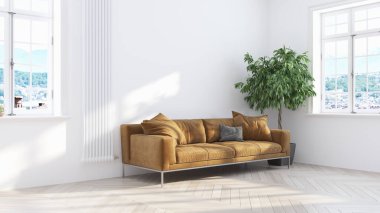 Modern parlak iç. 3D render