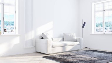 Modern parlak iç. 3D render