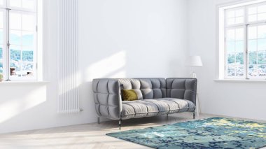 Modern parlak iç. 3D render