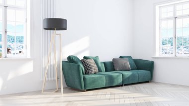 Modern parlak iç. 3D render