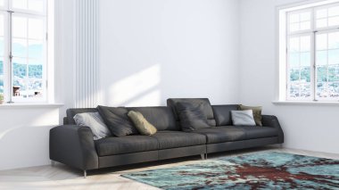 Modern parlak iç. 3D render