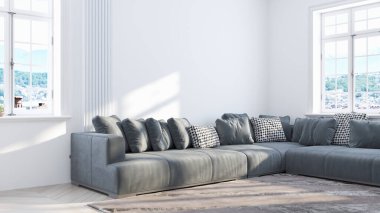 Modern parlak iç. 3D render